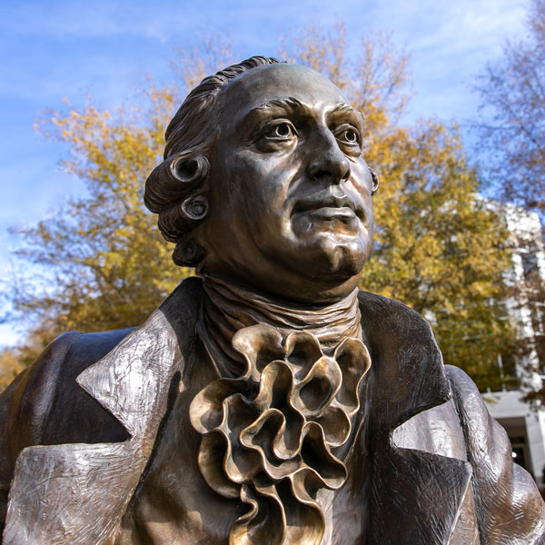 A place holder photo of the bronze George Mason statue for the faculty profile